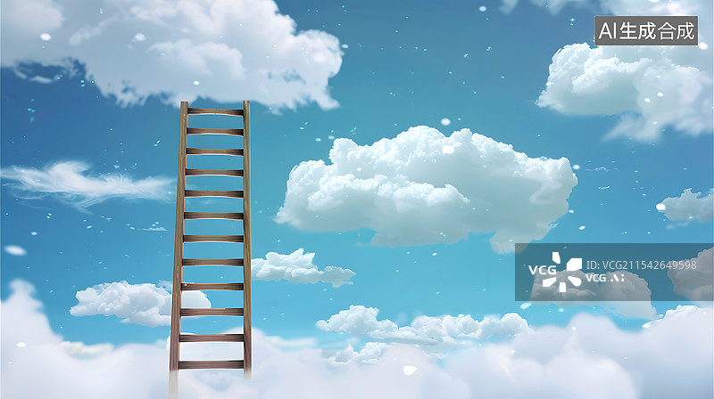【AI数字艺术】通往云端的梯子向上挑战梦想成功图片素材