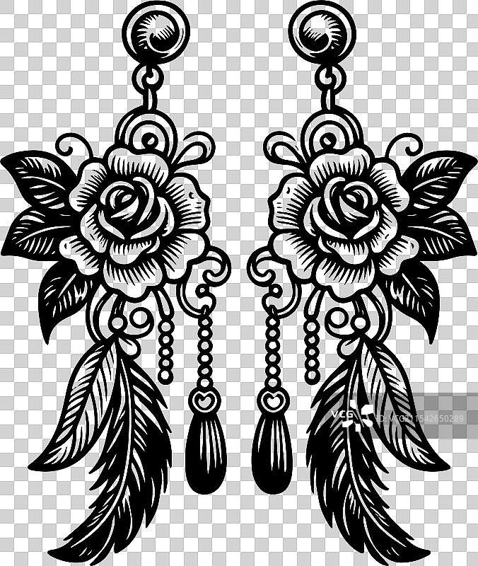 钻石耳环素描宝石金色珠宝图片素材