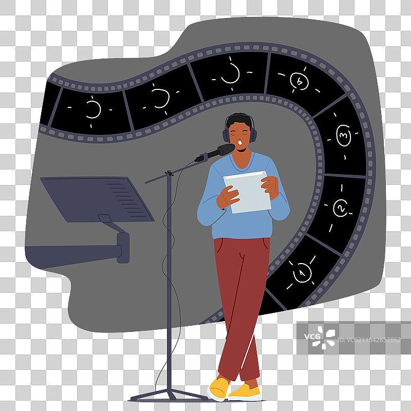 卡通人物站在麦克风前面图片素材