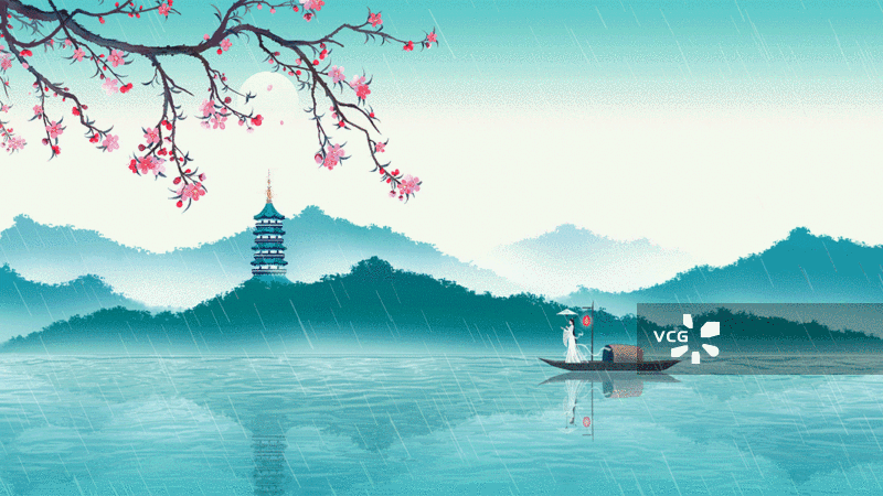 西湖白蛇传白娘子雷峰塔桃花雨水动画动效图片素材