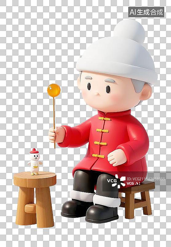 【AI数字艺术】新春春节3d玩糖画的男孩图片素材