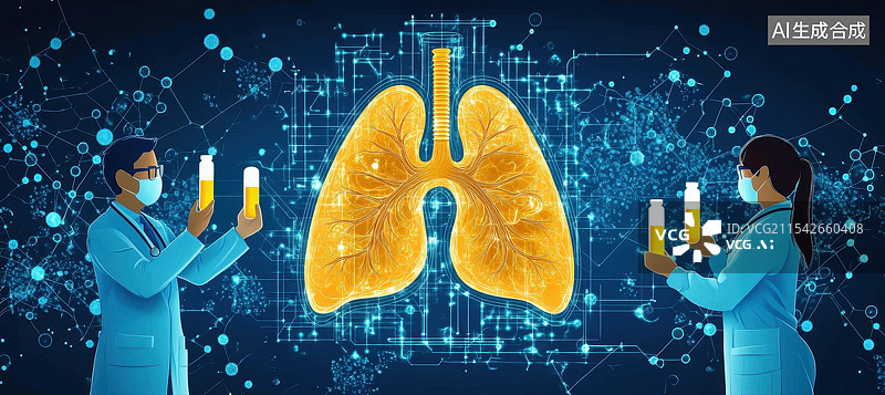 【AI数字艺术】两位医学科研人员对肺部疾病进行研究治疗图片素材