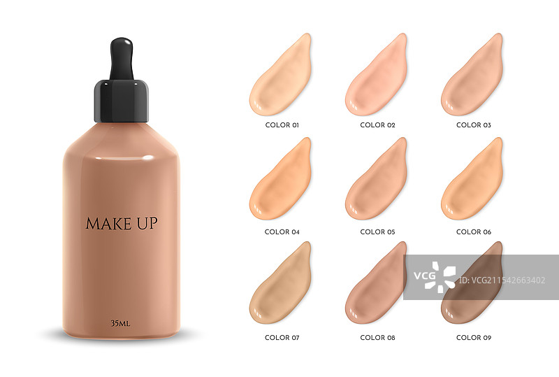 粉底色号和化妆品瓶子图片素材
