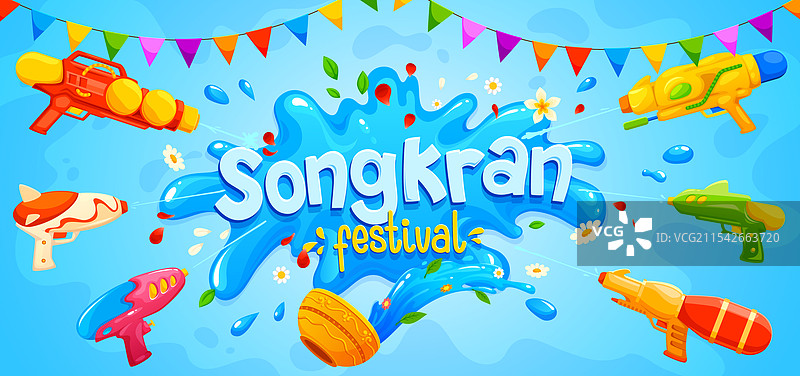 泰国宋干节横幅与水枪图片素材