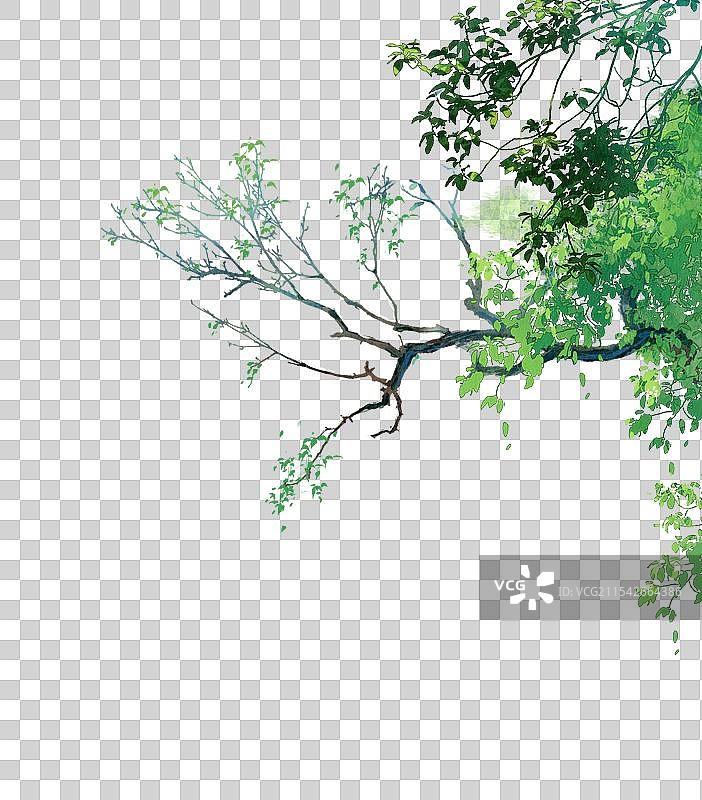 绿色的草丛树丛-国画写意中国风古风水墨元素图片素材
