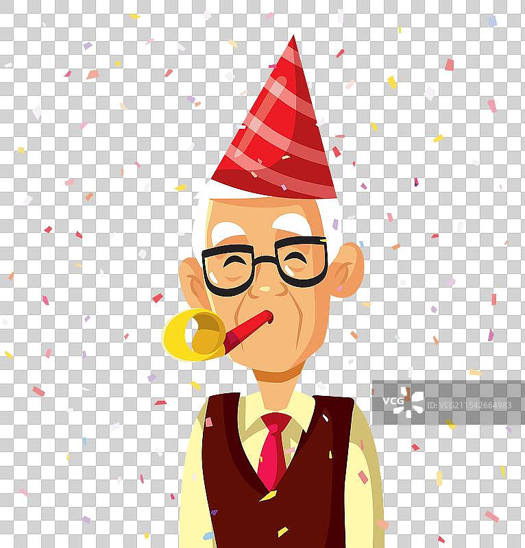 庆祝的卡通老人与派对喇叭图片素材