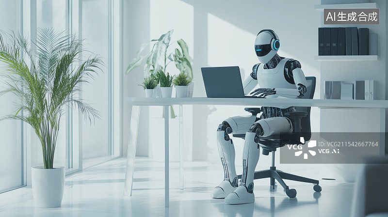 【AI数字艺术】智能机械人在办公室工作图片素材