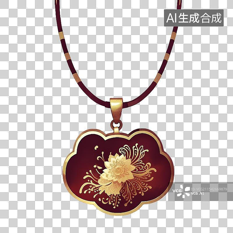 【AI数字艺术】国风手绘插画，古风项链，长命锁，如意锁，宝宝锁，挂件装饰免抠元素图片素材