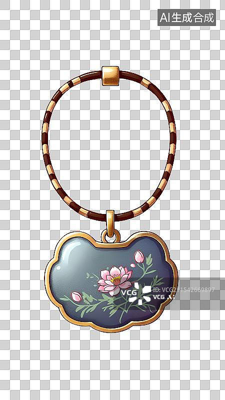 【AI数字艺术】国风手绘插画，古风项链，长命锁，如意锁，宝宝锁，挂件装饰免抠元素图片素材