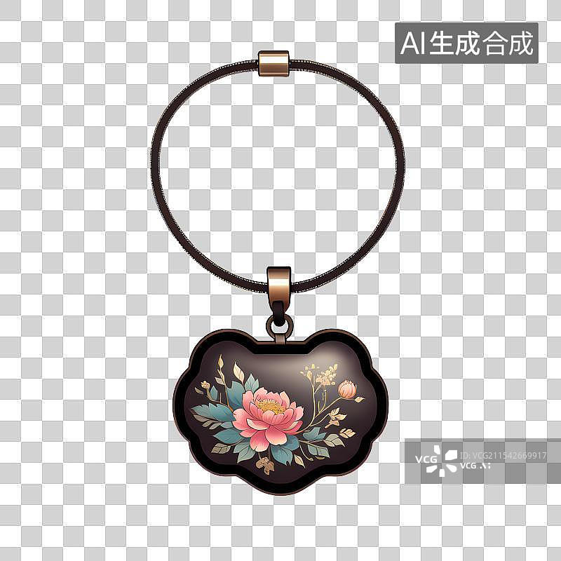 【AI数字艺术】国风手绘插画，古风项链，长命锁，如意锁，宝宝锁，挂件装饰免抠元素图片素材
