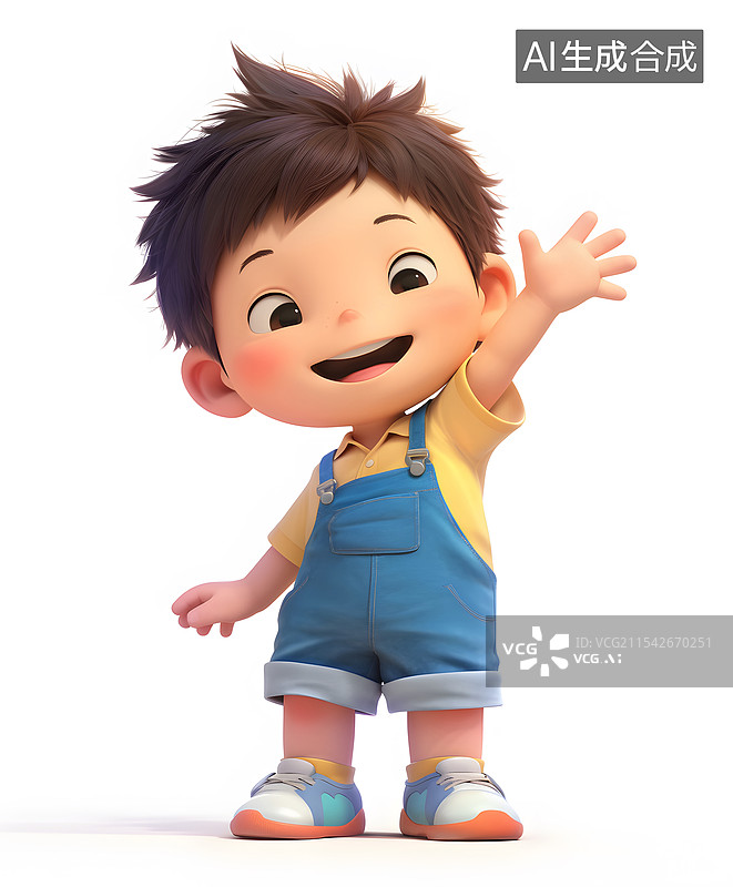 【AI数字艺术】3D卡通男孩挥手问好图片素材