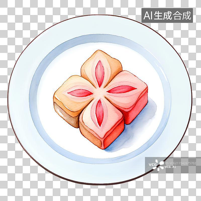 【AI数字艺术】国风手绘插画，传统美食小吃糕点，桃花酥，樱花酥，鲜花饼，茶果子，和果子，中式下午茶免甜点抠元素图片素材