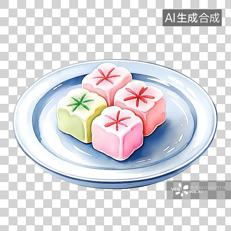 【AI数字艺术】国风手绘插画，传统美食小吃糕点，桃花酥，樱花酥，鲜花饼，茶果子，和果子，中式下午茶免甜点抠元素图片素材