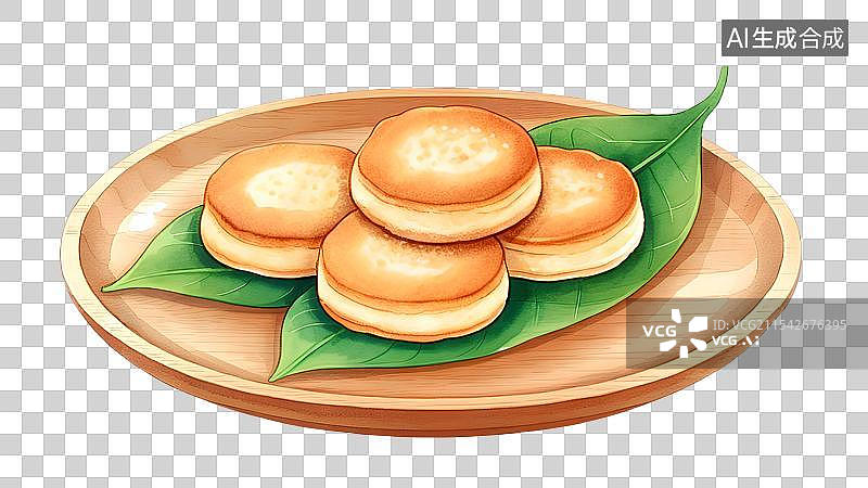 【AI数字艺术】国风手绘插画，中式传统美食小吃，牛肉馅饼，烧饼，铜锣烧，免抠元素图片素材