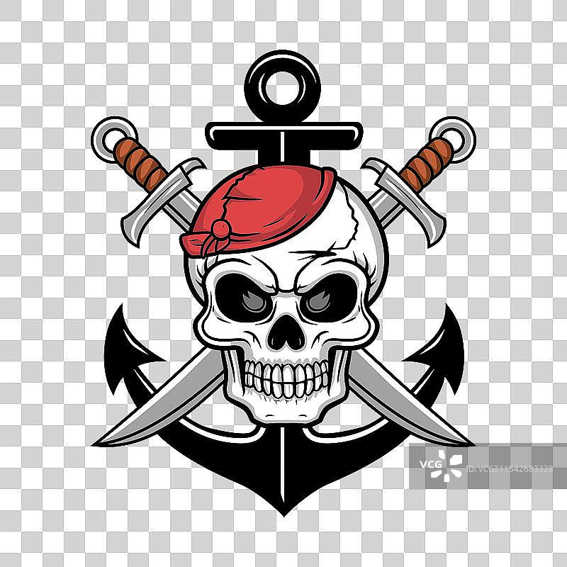 一具戴着红色贝雷帽的骷髅被交叉的物体夹在两侧图片素材