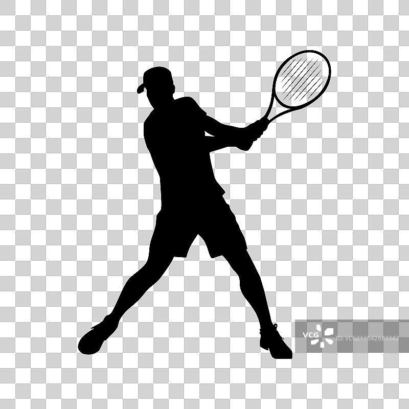 男性网球运动员的黑白剪影图片素材