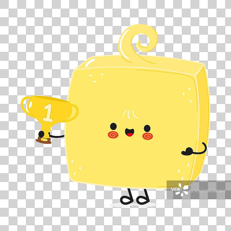 可爱搞笑的黄油捧着金色奖杯图片素材