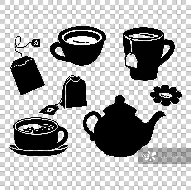 茶具剪影茶会图片素材