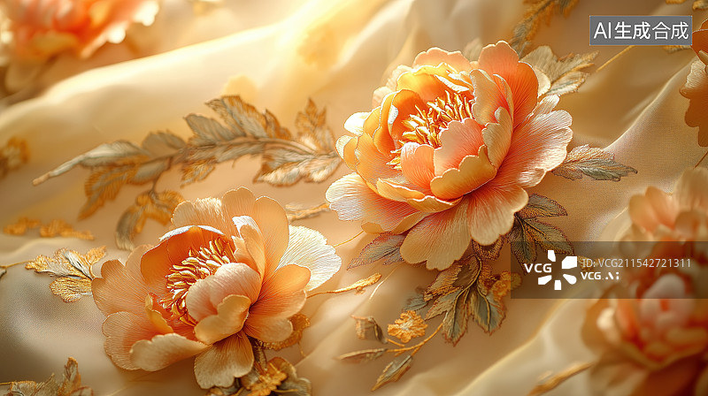 【AI数字艺术】牡丹花刺绣图片素材