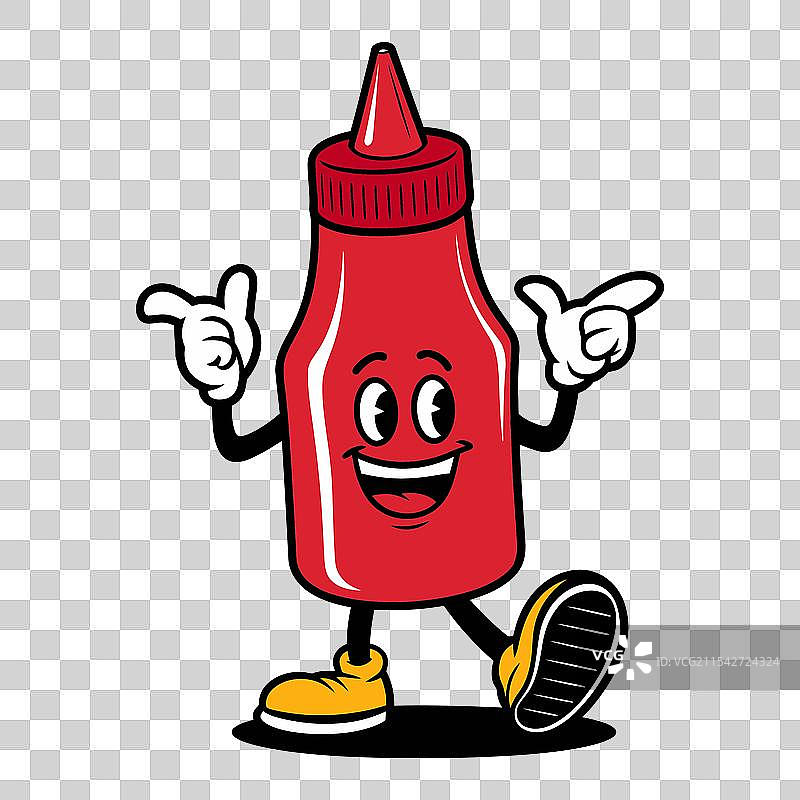 快乐的番茄酱瓶角色在欢快地跳舞图片素材