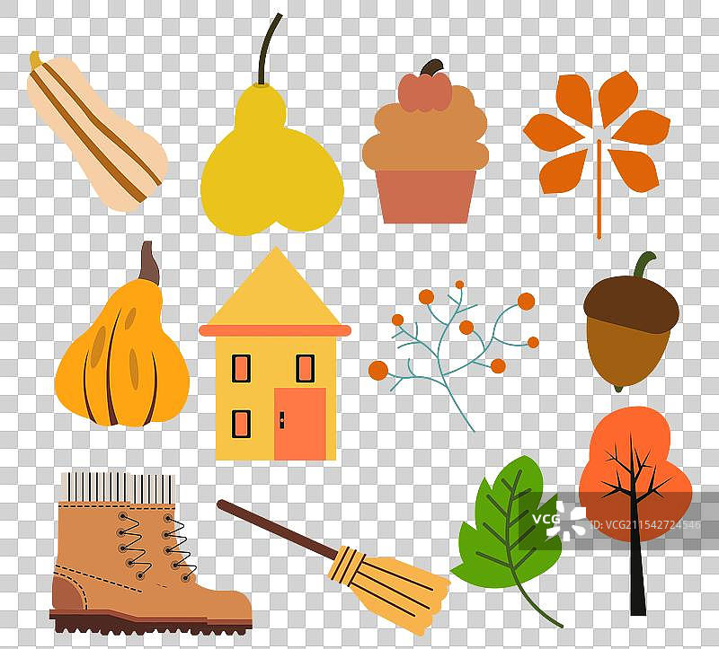 秋季感恩节贴纸套装图片素材