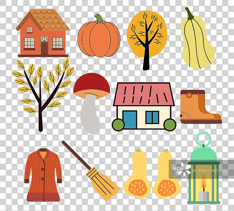 秋季感恩节贴纸套装图片素材