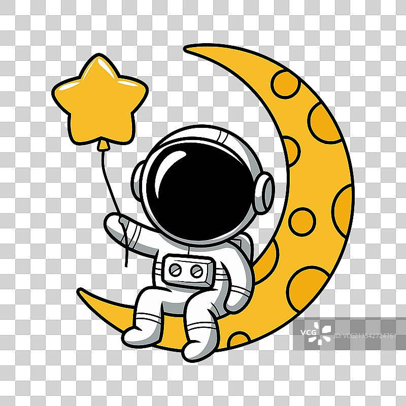 可爱的宇航员在月球上拿着星星气球图片素材