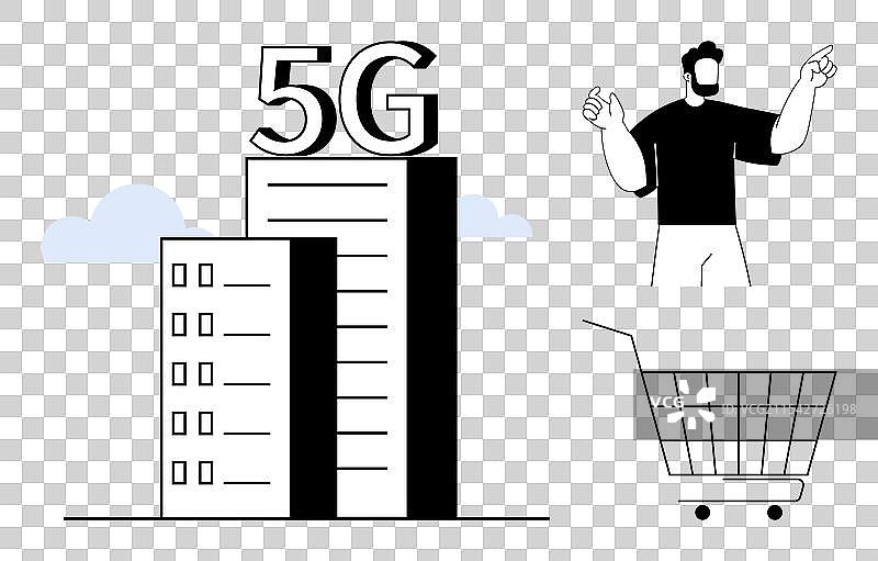 男子在背景中使用5G技术购物图片素材