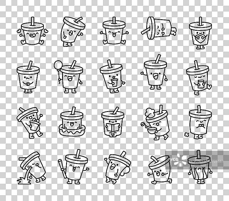 可爱的卡哇伊汽水杯涂色页图片素材