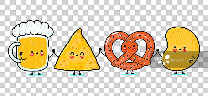 可爱搞笑的快乐啤酒杯和玉米片图片素材