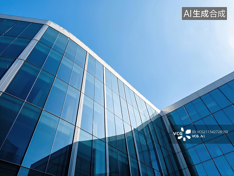 【AI数字艺术】现代都市玻璃幕墙，商务建筑的几何之美图片素材