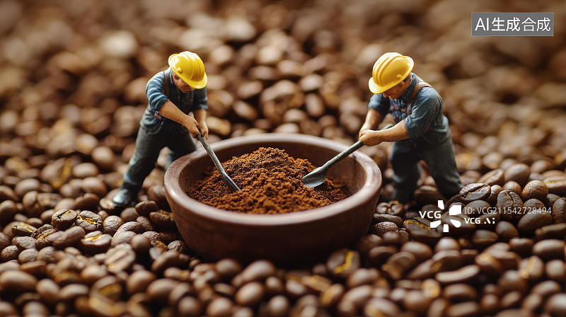 【AI数字艺术】微缩景观，咖啡豆，咖啡题材图片素材