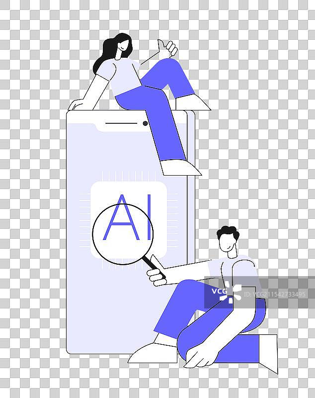 男女使用带有AI芯片的智能手机图片素材