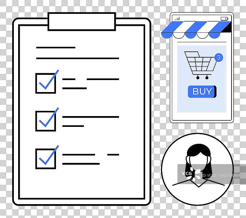 数字购物清单和女性个人资料图片素材
