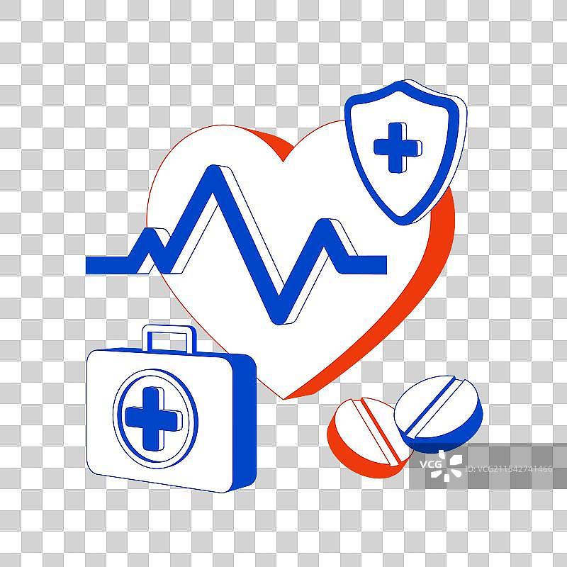 医疗健康概念与心脏急救包图片素材