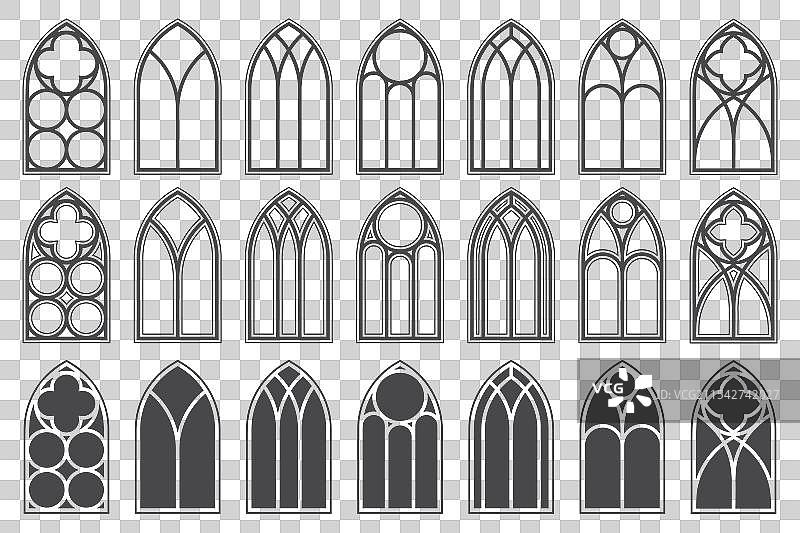 哥特式教堂的彩色玻璃拱窗图片素材
