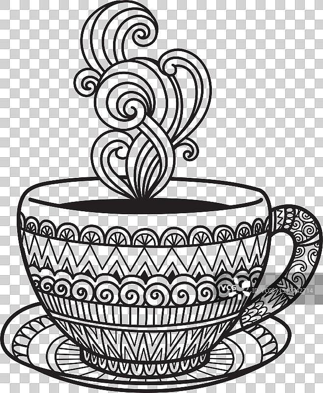 曼荼罗咖啡或茶杯，适合打印和雕刻图片素材