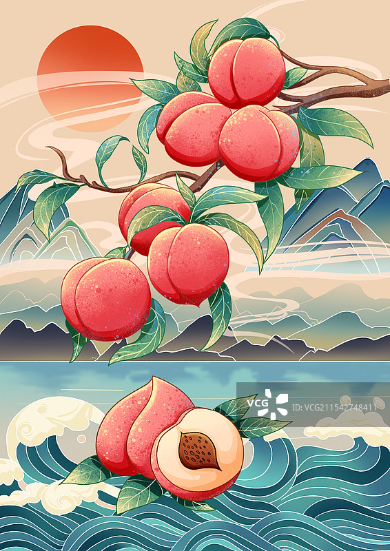 自然山水中的食物桃子图片素材