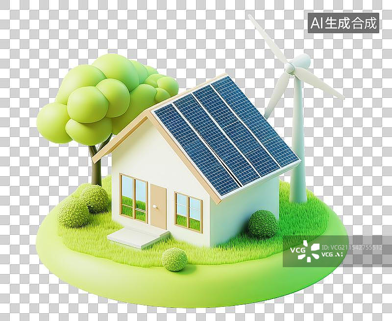 【AI数字艺术】3D太阳能小屋充电免扣元素图片素材