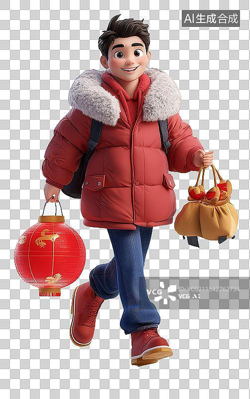 【AI数字艺术】男生青年春节回家过年春节人物免抠元素图片素材