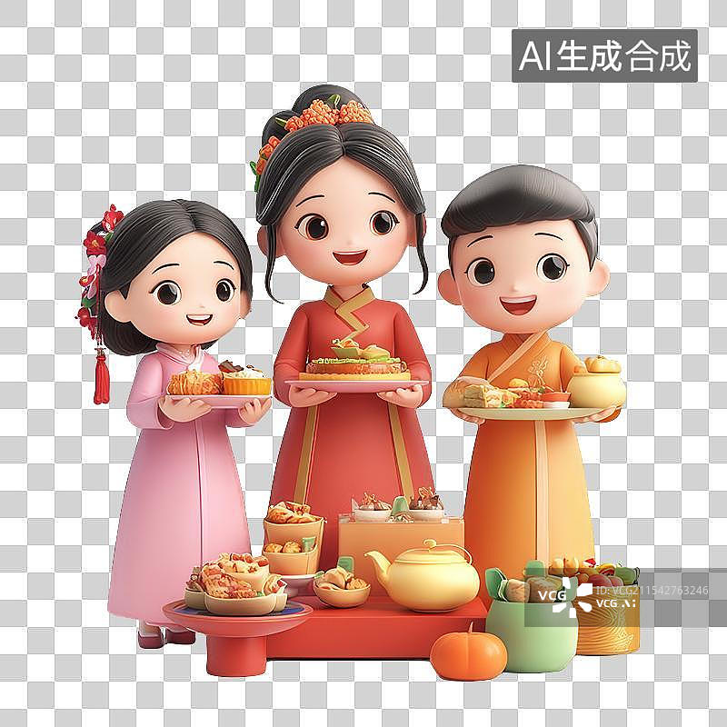 【AI数字艺术】春节准备零食糖果喜糖招待朋友春节人物免抠元素图片素材