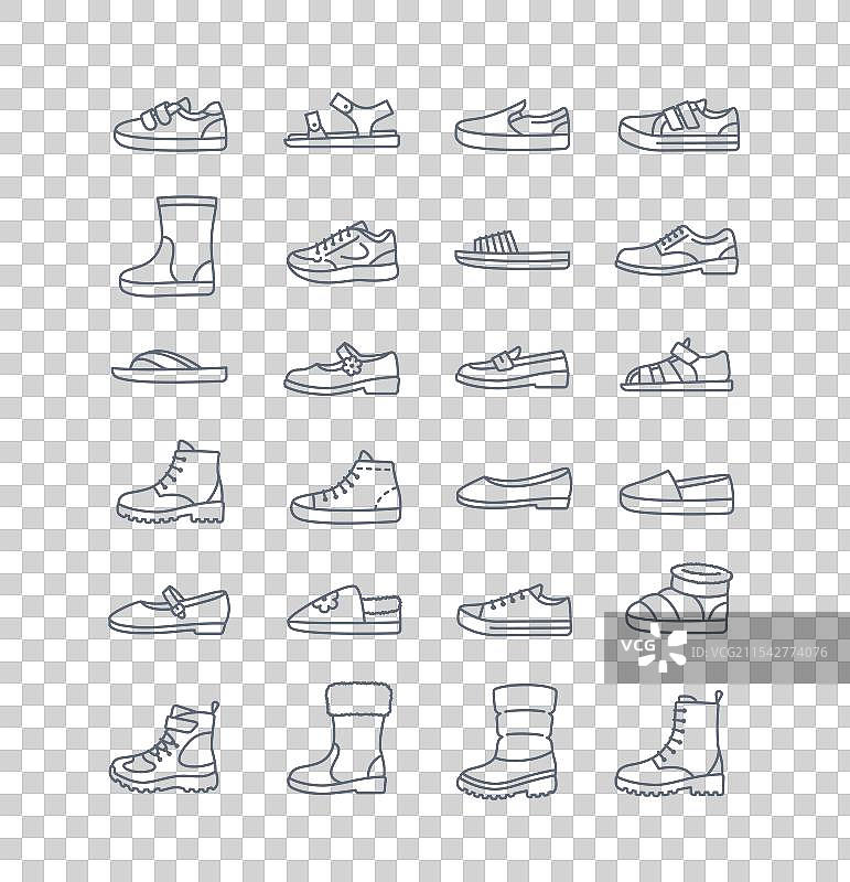 基本儿童鞋简单平面线条鞋类图标图片素材