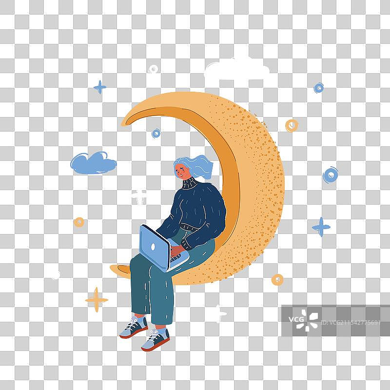 月光下的职场女性图片素材