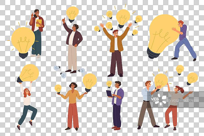 卡通人物与商业创意灯泡图片素材