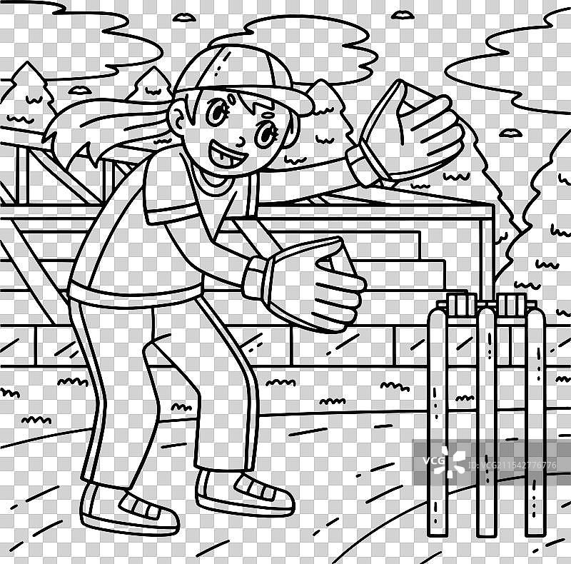 女性板球守门员涂色页图片素材