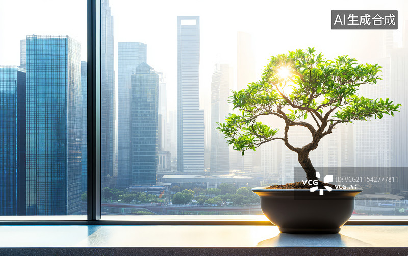 【AI数字艺术】盆景和城市建筑图片素材