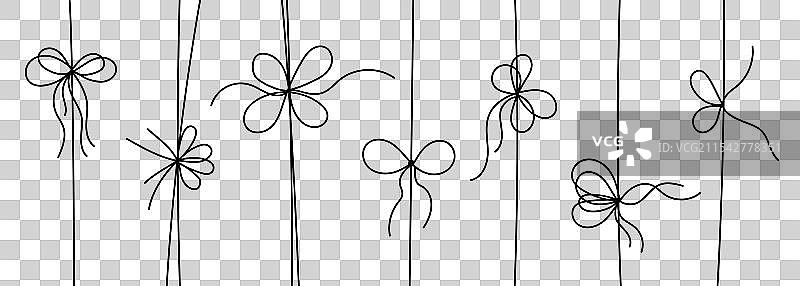 黑色线条风格的礼品丝带蝴蝶结套装，孤立在白色背景上图片素材