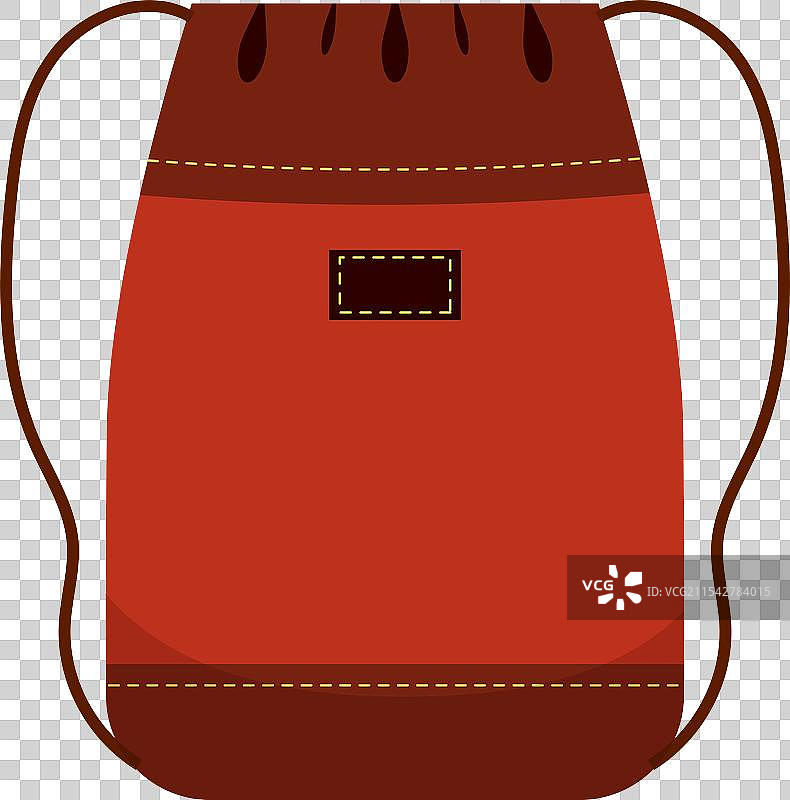 红色背包，配有抽绳封口和图片素材