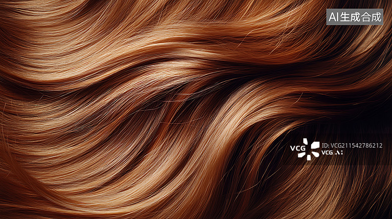 【AI数字艺术】棕色柔顺波浪卷头发造型特写图片素材
