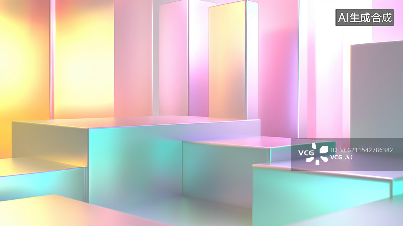 【AI数字艺术】现代室内彩色几何方块背景图片素材
